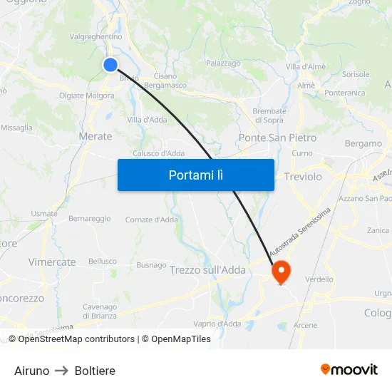 Airuno to Boltiere map