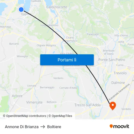 Annone Di Brianza to Boltiere map