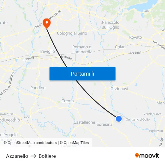 Azzanello to Boltiere map