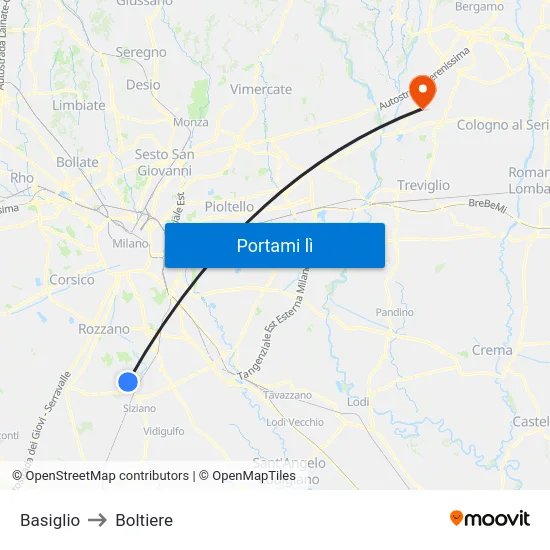 Basiglio to Boltiere map