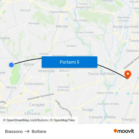 Biassono to Boltiere map