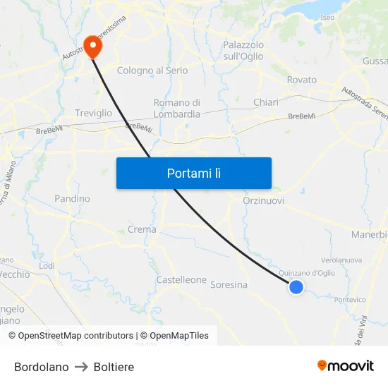 Bordolano to Boltiere map