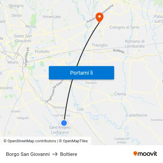 Borgo San Giovanni to Boltiere map