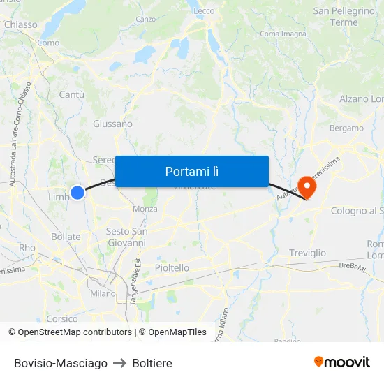 Bovisio-Masciago to Boltiere map