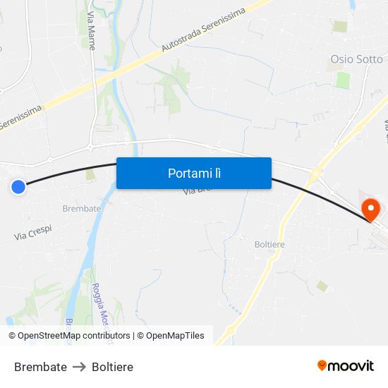 Brembate to Boltiere map