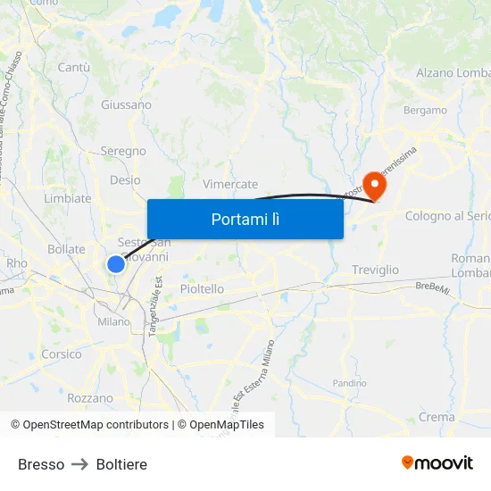 Bresso to Boltiere map