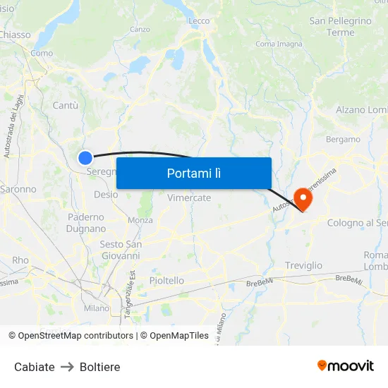 Cabiate to Boltiere map