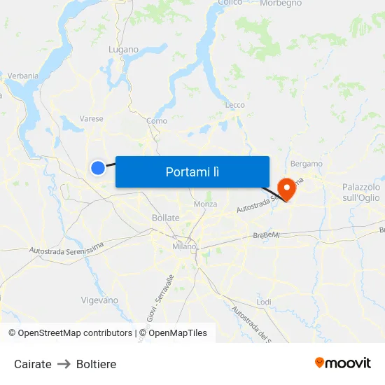 Cairate to Boltiere map