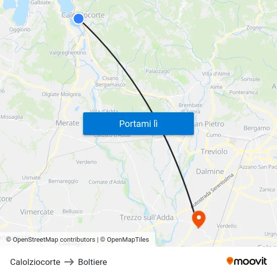 Calolziocorte to Boltiere map