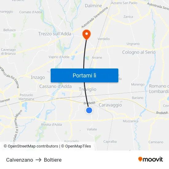 Calvenzano to Boltiere map