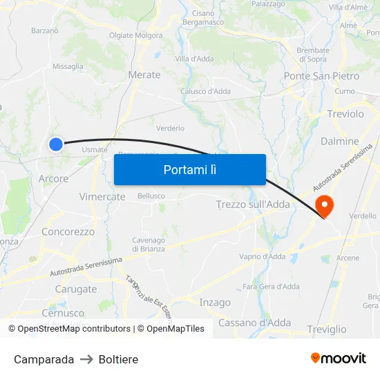Camparada to Boltiere map