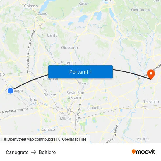 Canegrate to Boltiere map