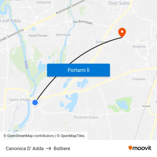 Canonica D' Adda to Boltiere map