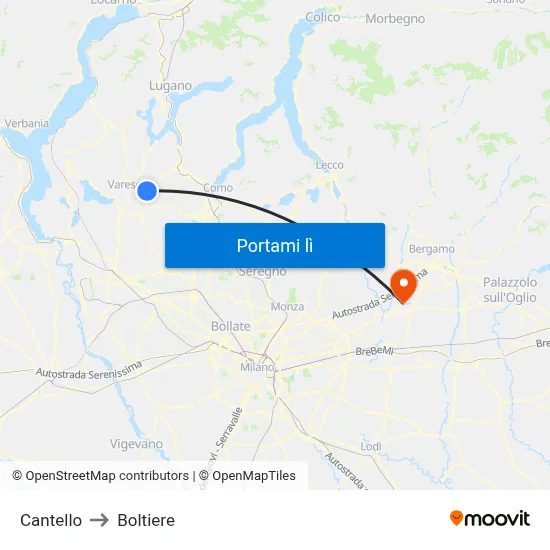 Cantello to Boltiere map