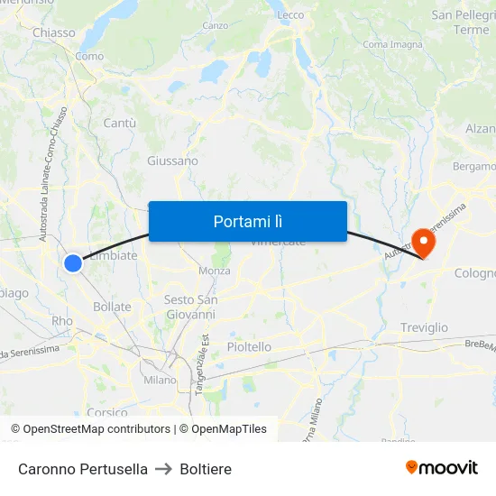 Caronno Pertusella to Boltiere map