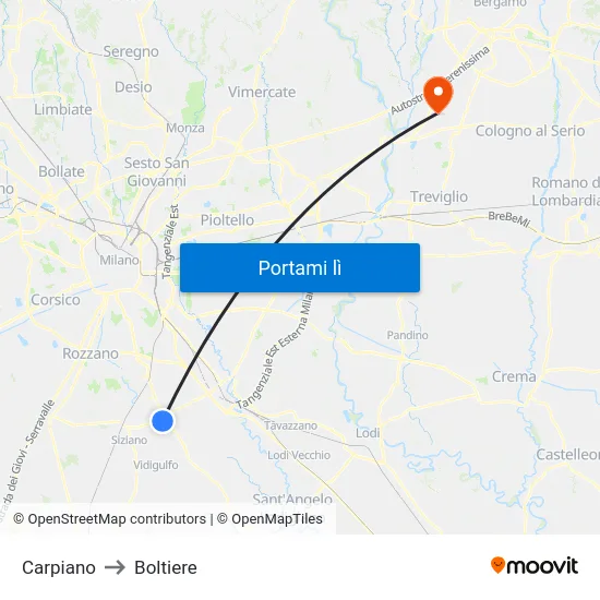 Carpiano to Boltiere map