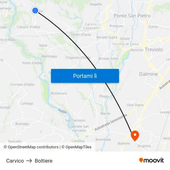 Carvico to Boltiere map