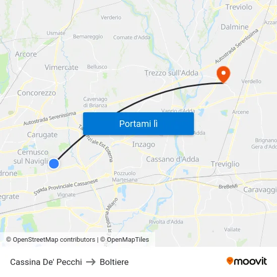 Cassina De' Pecchi to Boltiere map
