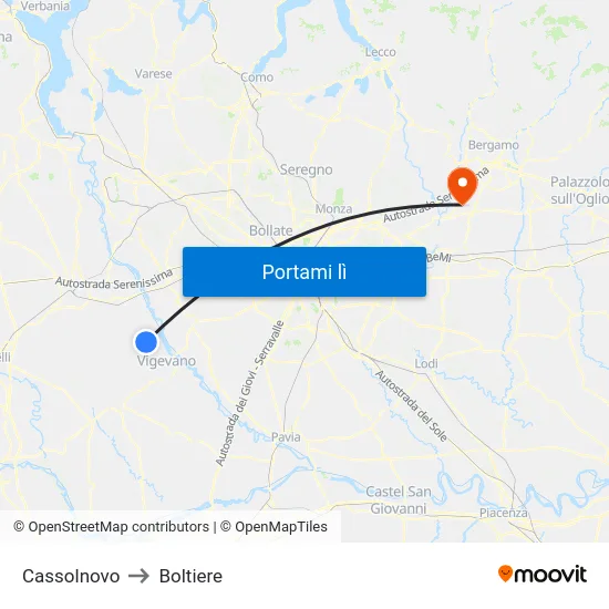 Cassolnovo to Boltiere map