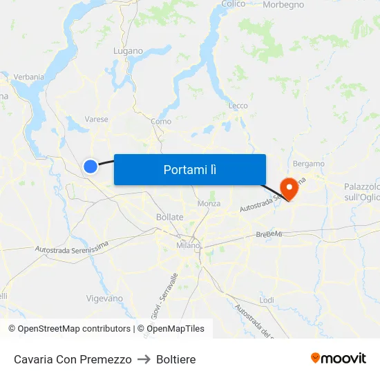 Cavaria Con Premezzo to Boltiere map