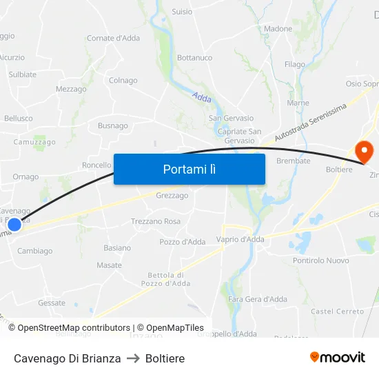 Cavenago Di Brianza to Boltiere map