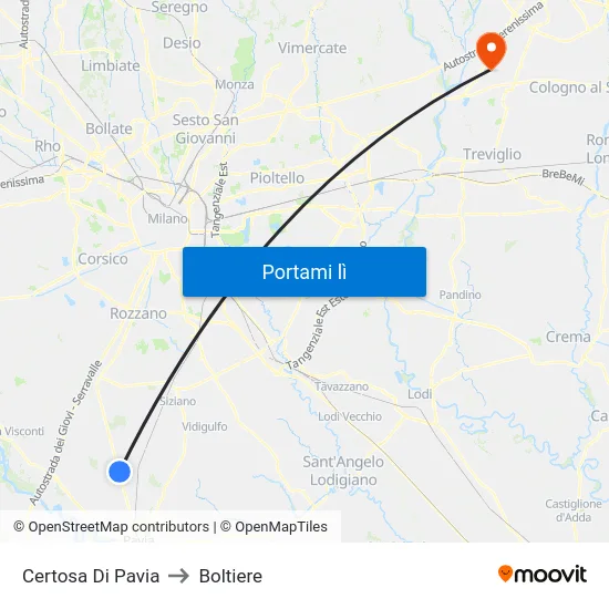 Certosa Di Pavia to Boltiere map