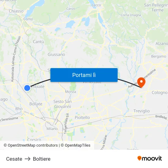 Cesate to Boltiere map