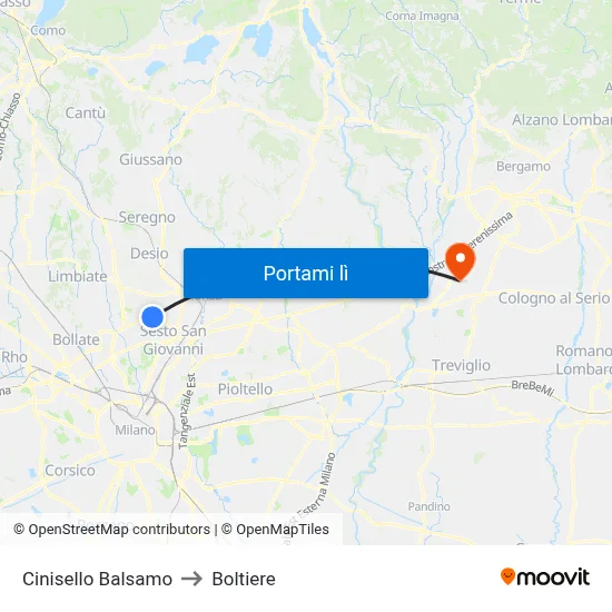 Cinisello Balsamo to Boltiere map