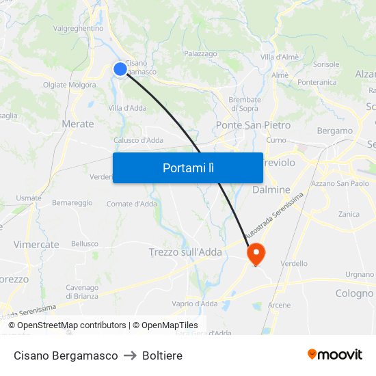 Cisano Bergamasco to Boltiere map