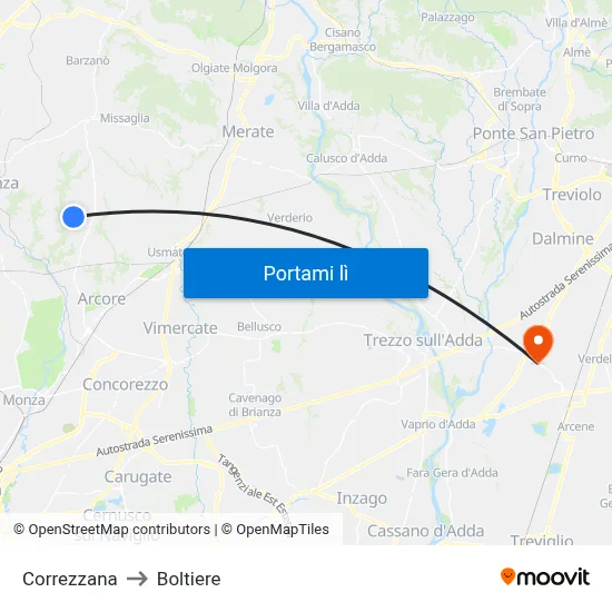Correzzana to Boltiere map