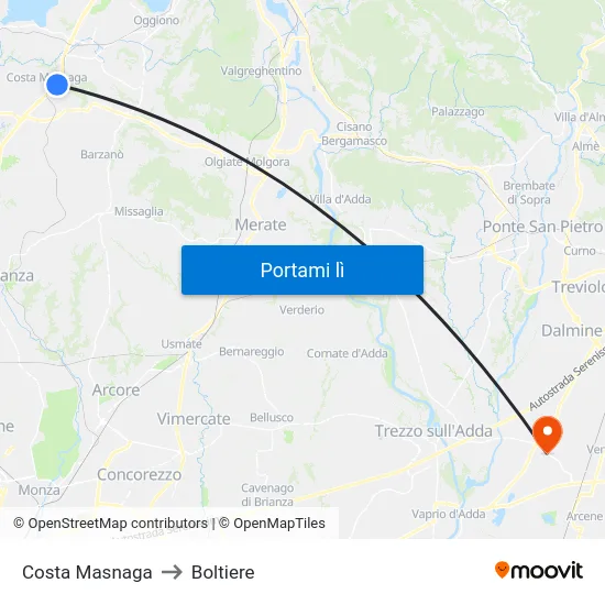 Costa Masnaga to Boltiere map