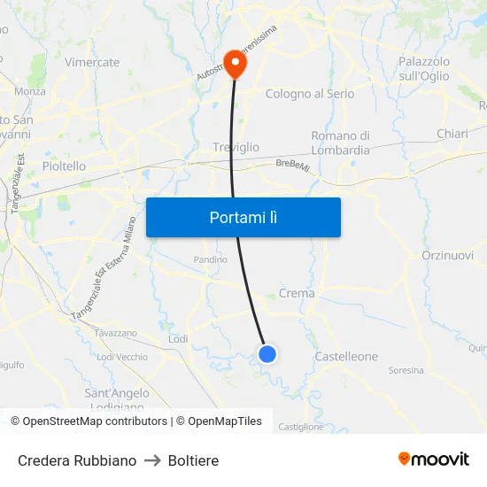 Credera Rubbiano to Boltiere map