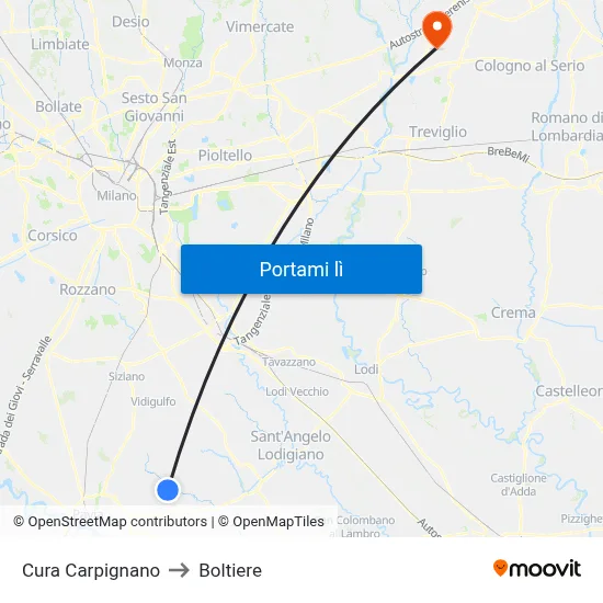 Cura Carpignano to Boltiere map