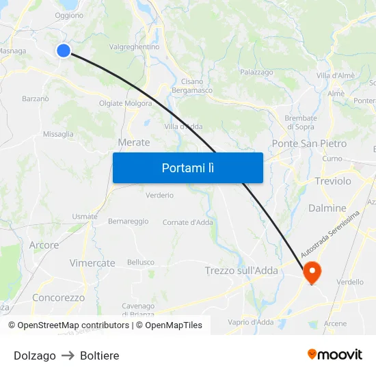 Dolzago to Boltiere map