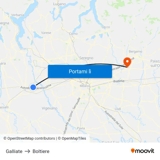 Galliate to Boltiere map