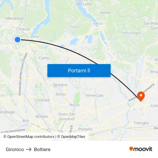 Gironico to Boltiere map