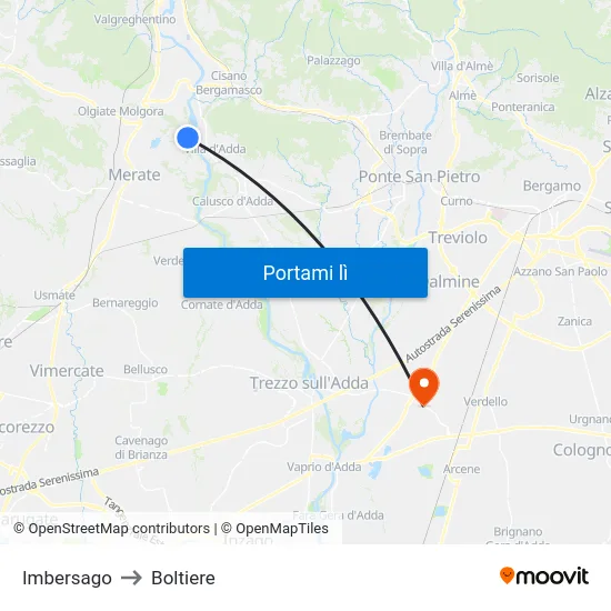 Imbersago to Boltiere map