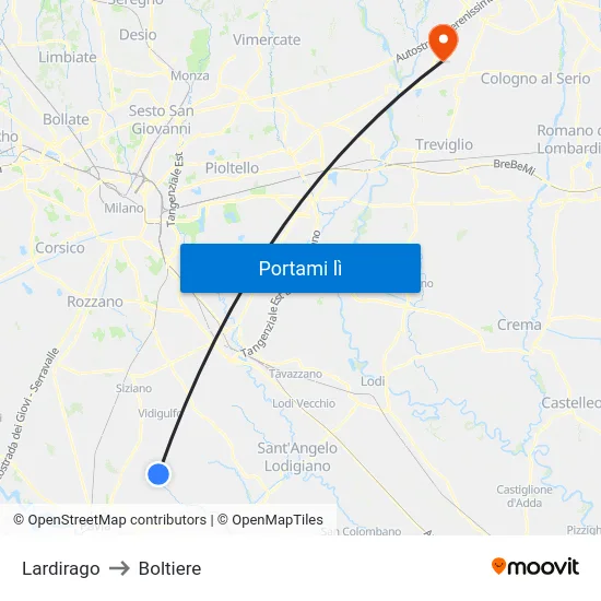 Lardirago to Boltiere map