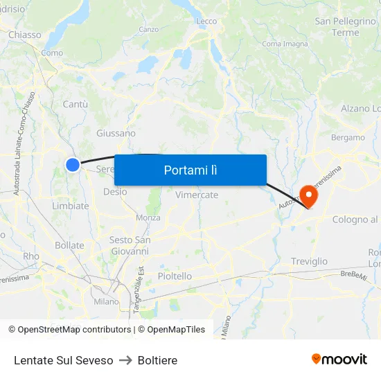 Lentate Sul Seveso to Boltiere map