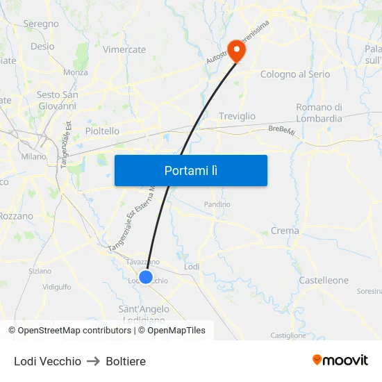 Lodi Vecchio to Boltiere map