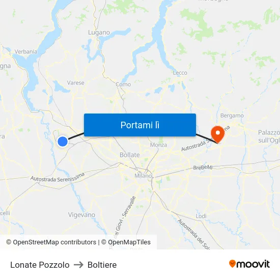 Lonate Pozzolo to Boltiere map