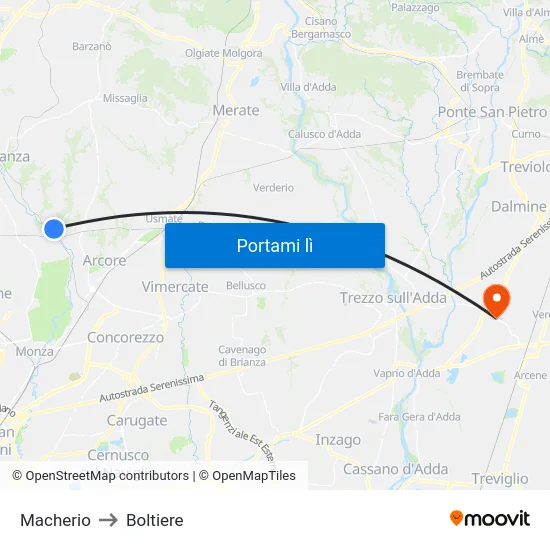 Macherio to Boltiere map