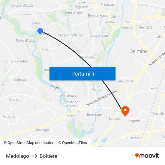 Medolago to Boltiere map