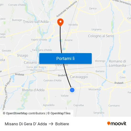 Misano Di Gera D' Adda to Boltiere map