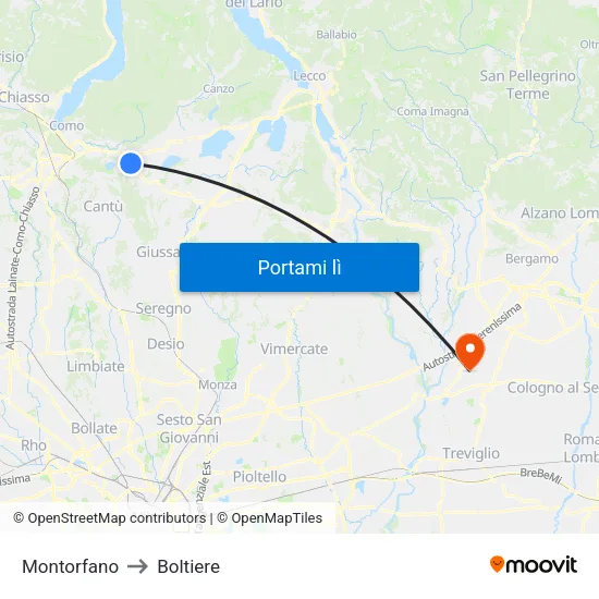 Montorfano to Boltiere map