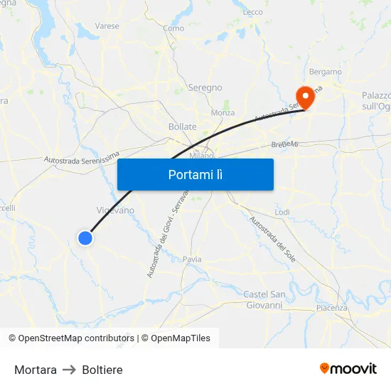 Mortara to Boltiere map