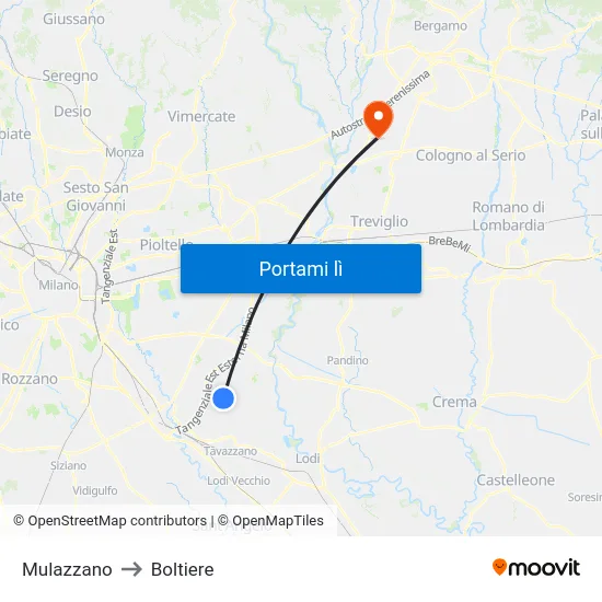 Mulazzano to Boltiere map