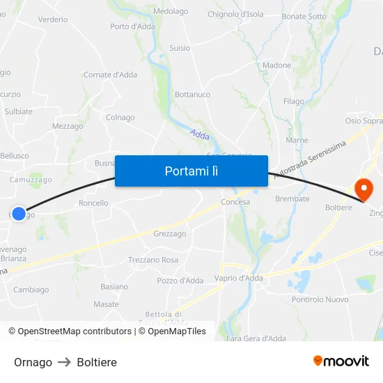 Ornago to Boltiere map