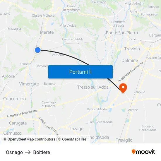 Osnago to Boltiere map