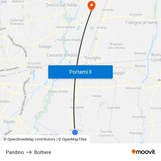 Pandino to Boltiere map